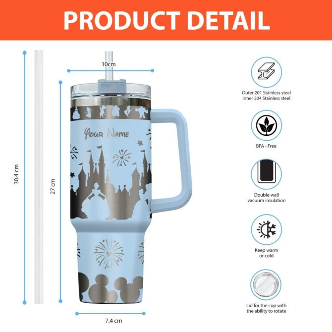 Disney Princesses Cartoon Custom Stanley Quencher 40Oz Stainless Steel Tumbler With Handle - Image 2
