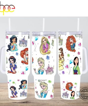 Disney Princesses Cartoon Custom Stanley Quencher 40Oz Stainless Steel Tumbler With Handle