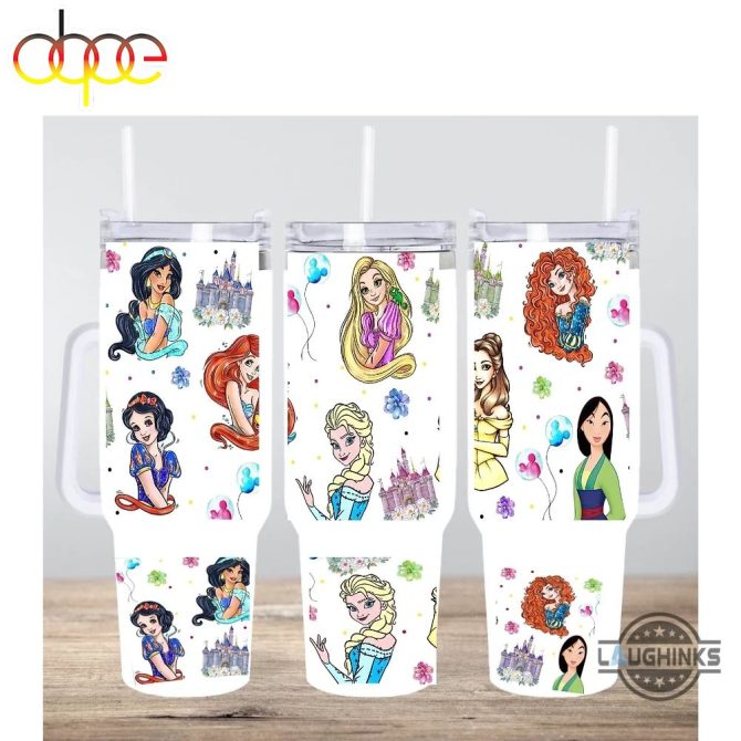 Disney Princesses Cartoon Custom Stanley Quencher 40Oz Stainless Steel Tumbler With Handle