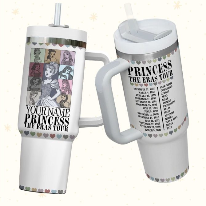 Disney Princesses The Eras Tour Cartoon Custom Stanley Quencher 40Oz Stainless Steel Tumbler With Handle - Image 3