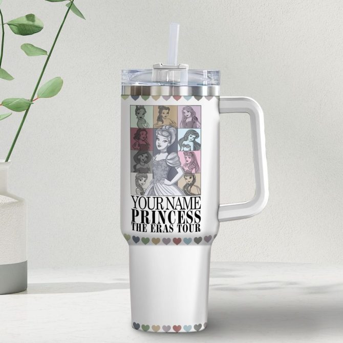 Disney Princesses The Eras Tour Cartoon Custom Stanley Quencher 40Oz Stainless Steel Tumbler With Handle