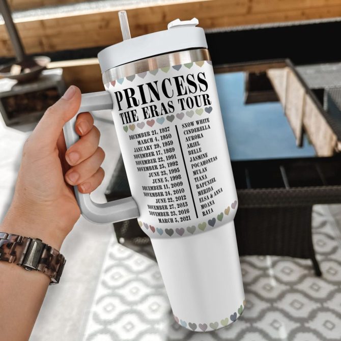 Disney Princesses The Eras Tour Cartoon Custom Stanley Quencher 40Oz Stainless Steel Tumbler With Handle - Image 2