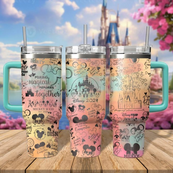 Disney Vacation Family Trip Cartoon Custom Stanley Quencher 40Oz Stainless Steel Tumbler With Handle