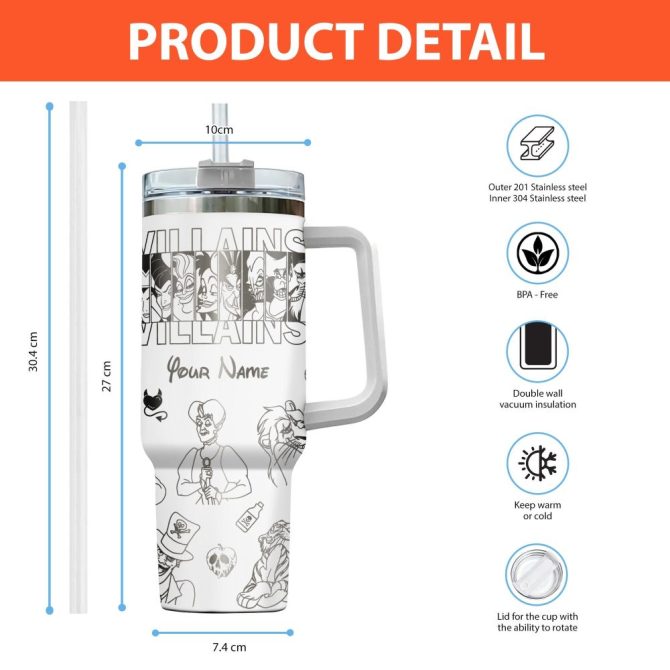 Disney Villains Cartoon Custom Stanley Quencher 40Oz Stainless Steel Tumbler With Handle - Image 2