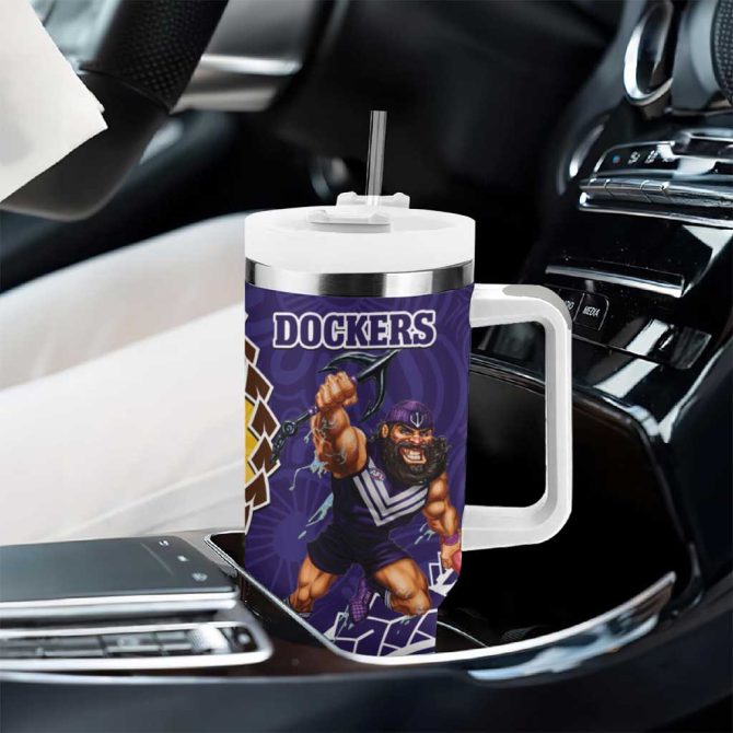 Dockers And Hawks Football Aboriginal Mix Polynesian Pattern Custom Stanley Quencher 40Oz Stainless Steel Tumbler With Handle - Image 8