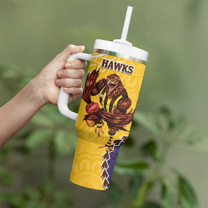 Dockers And Hawks Football Aboriginal Mix Polynesian Pattern Custom Stanley Quencher 40Oz Stainless Steel Tumbler With Handle - Image 4