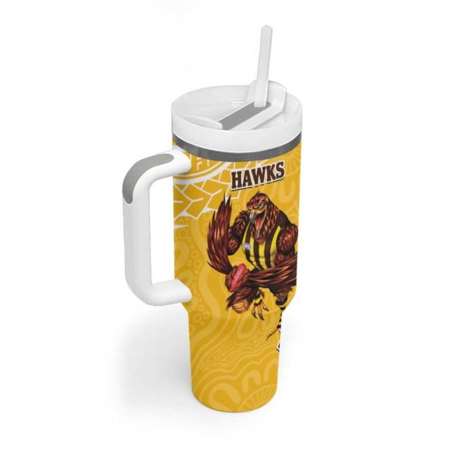 Dockers And Hawks Football Aboriginal Mix Polynesian Pattern Custom Stanley Quencher 40Oz Stainless Steel Tumbler With Handle - Image 3