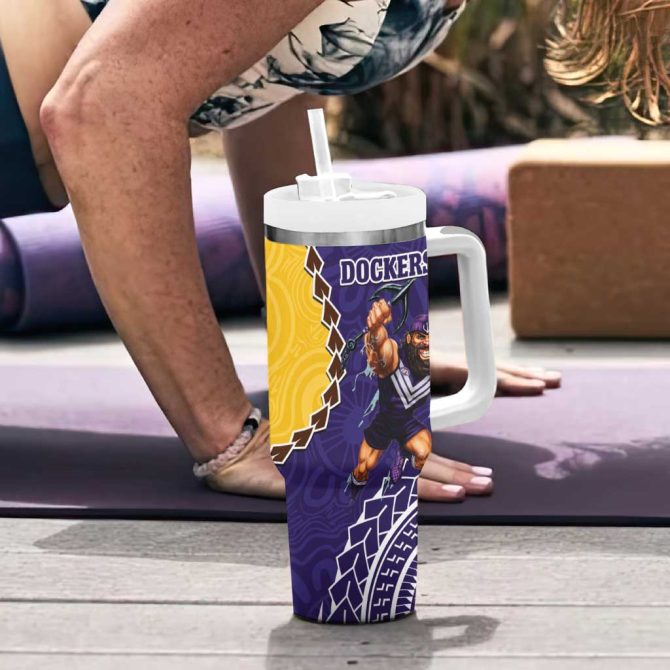 Dockers And Hawks Football Aboriginal Mix Polynesian Pattern Custom Stanley Quencher 40Oz Stainless Steel Tumbler With Handle - Image 6