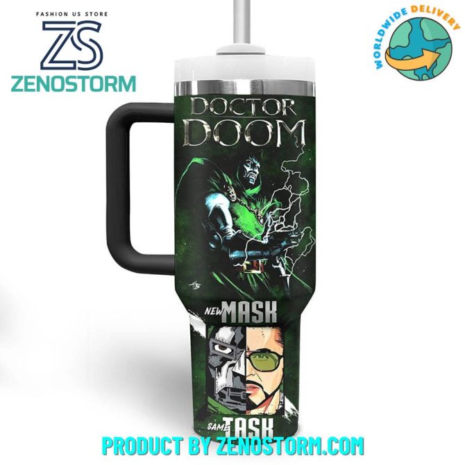 Doctor Doom New Mask Same Task Stanley Movies Custom Stanley Quencher 40Oz Stainless Steel Tumbler With Handle - Image 3