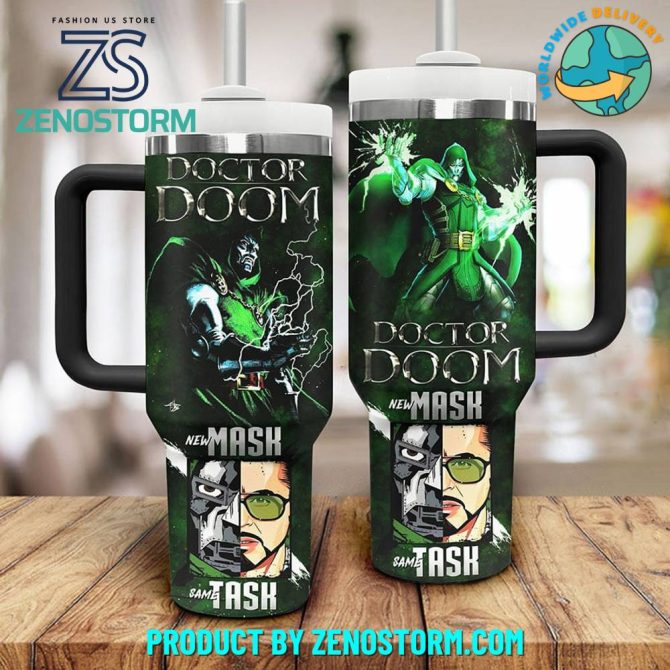 Doctor Doom New Mask Same Task Stanley Movies Custom Stanley Quencher 40Oz Stainless Steel Tumbler With Handle - Image 2