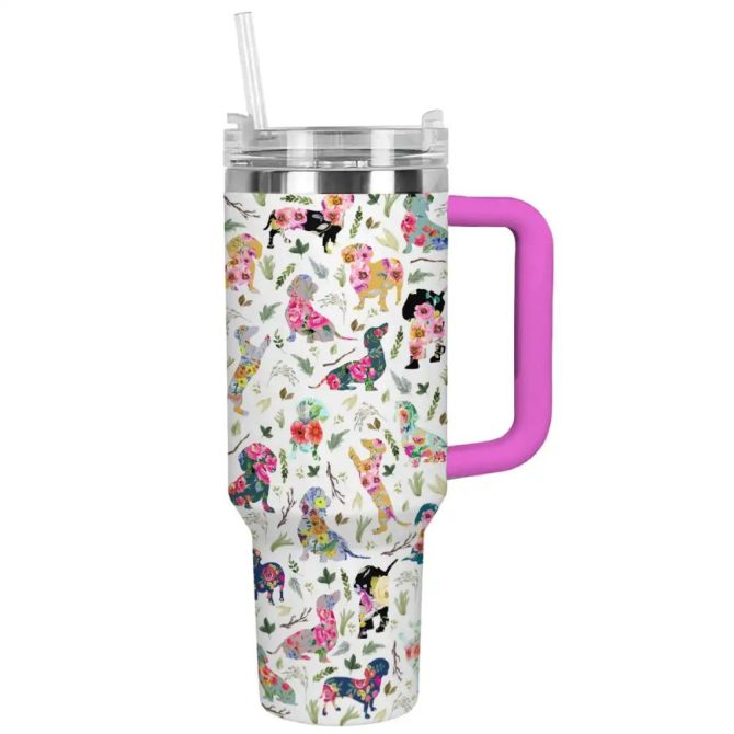 Dog Custom Stanley Quencher 40Oz Stainless Steel Tumbler With Handle