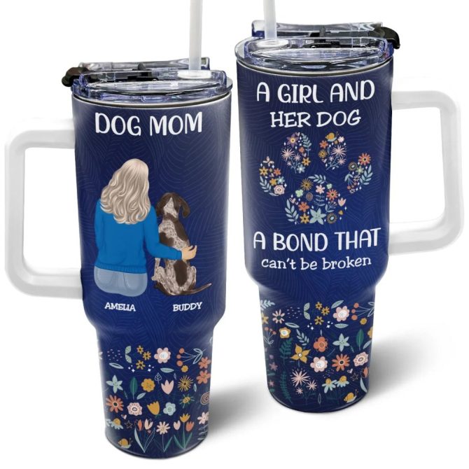 Dog Custom Stanley Quencher 40Oz Stainless Steel Tumbler With Handle