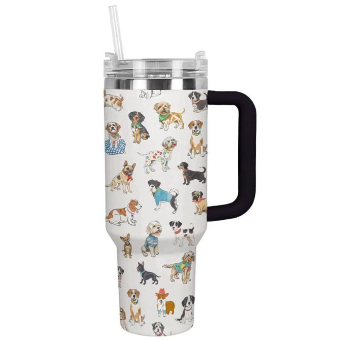 Dog Custom Stanley Quencher 40Oz Stainless Steel Tumbler With Handle