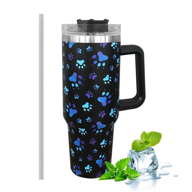 Dog Paw Custom Stanley Quencher 40Oz Stainless Steel Tumbler With Handle