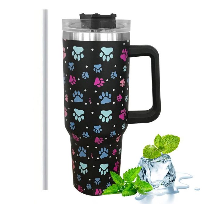 Dog Paw Custom Stanley Quencher 40Oz Stainless Steel Tumbler With Handle