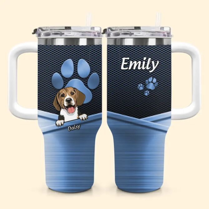 Dog Paws Custom Stanley Quencher 40Oz Stainless Steel Tumbler With Handle