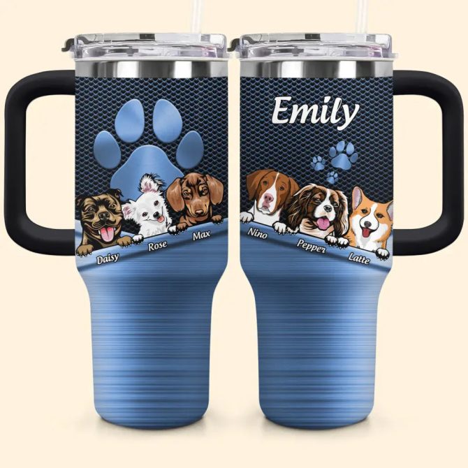 Dog Paws Custom Stanley Quencher 40Oz Stainless Steel Tumbler With Handle