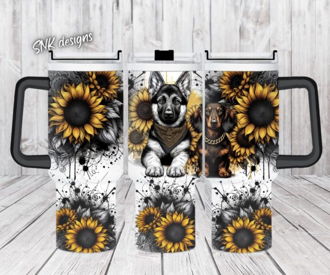 Dog Sunflowers Custom Stanley Quencher 40Oz Stainless Steel Tumbler With Handle