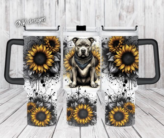 Dog Sunflowers Custom Stanley Quencher 40Oz Stainless Steel Tumbler With Handle