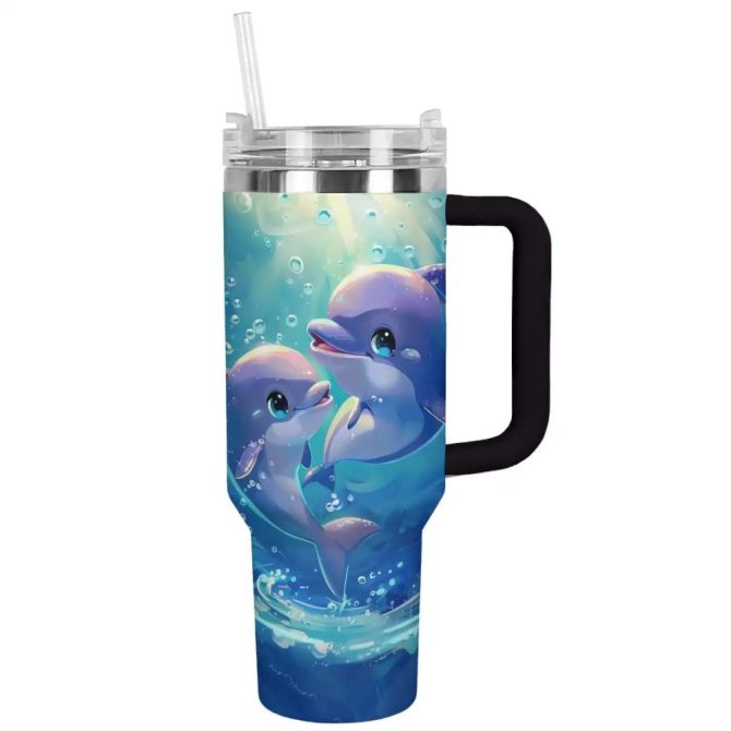 Dolphin Custom Stanley Quencher 40Oz Stainless Steel Tumbler With Handle