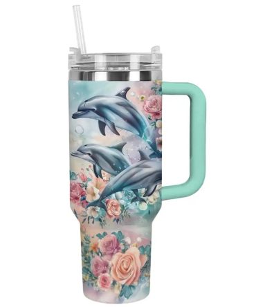 Dolphin Custom Stanley Quencher 40Oz Stainless Steel Tumbler With Handle