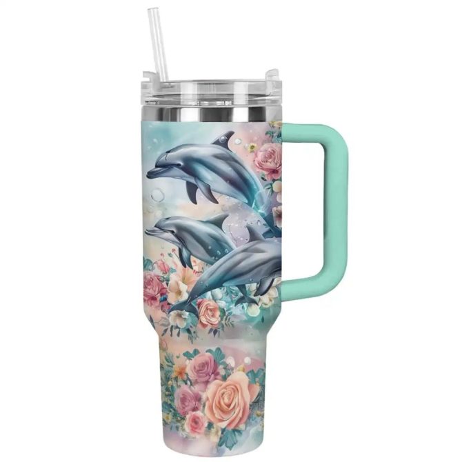 Dolphin Custom Stanley Quencher 40Oz Stainless Steel Tumbler With Handle