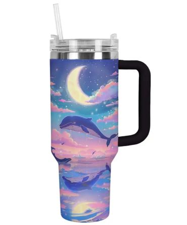 Dolphin Custom Stanley Quencher 40Oz Stainless Steel Tumbler With Handle