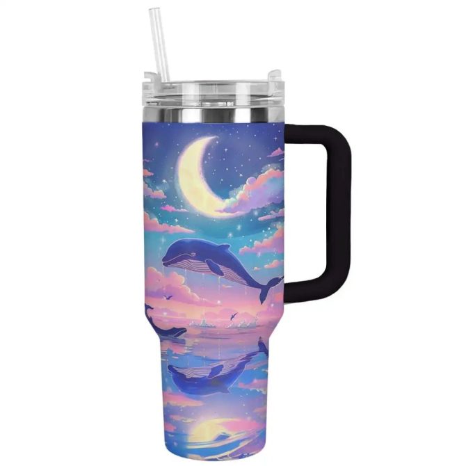 Dolphin Custom Stanley Quencher 40Oz Stainless Steel Tumbler With Handle