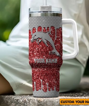 Dolphins Nrl Sports Glitter Custom Stanley Quencher 40Oz Stainless Steel Tumbler With Handle