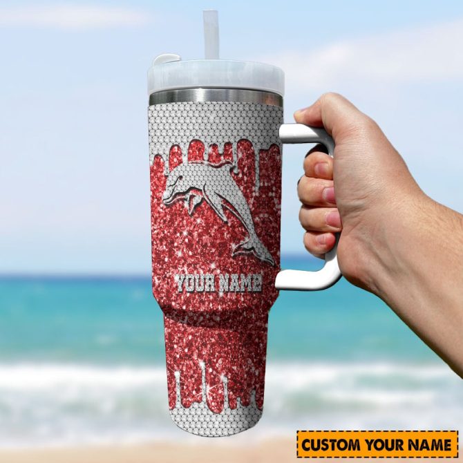 Dolphins Nrl Sports Glitter Custom Stanley Quencher 40Oz Stainless Steel Tumbler With Handle - Image 3