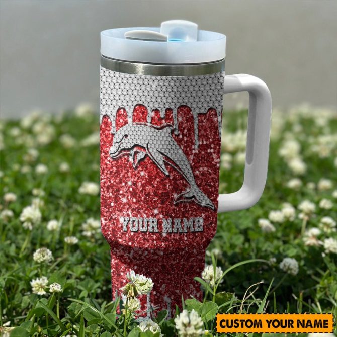 Dolphins Nrl Sports Glitter Custom Stanley Quencher 40Oz Stainless Steel Tumbler With Handle - Image 2