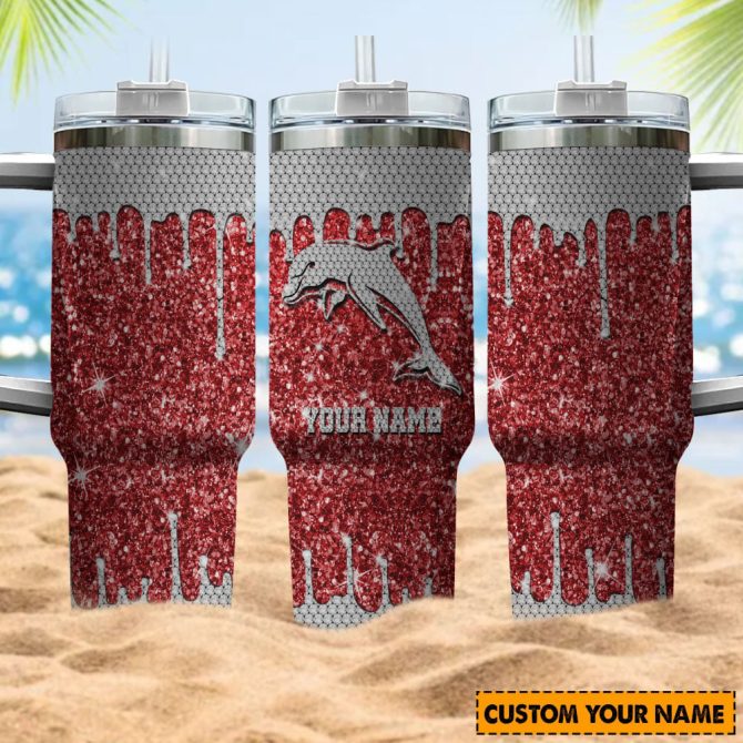 Dolphins Nrl Sports Glitter Custom Stanley Quencher 40Oz Stainless Steel Tumbler With Handle - Image 4
