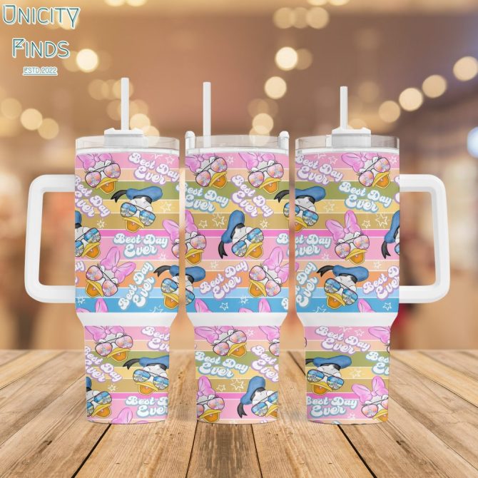 Donald And Daisy Duck Disney Cartoon Custom Stanley Quencher 40Oz Stainless Steel Tumbler With Handle