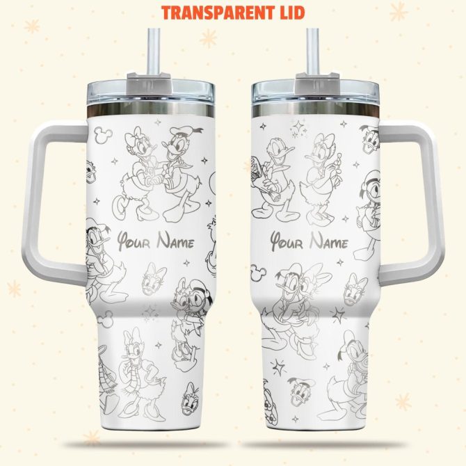 Donald And Daisy Duck Disney Cartoon Custom Stanley Quencher 40Oz Stainless Steel Tumbler With Handle