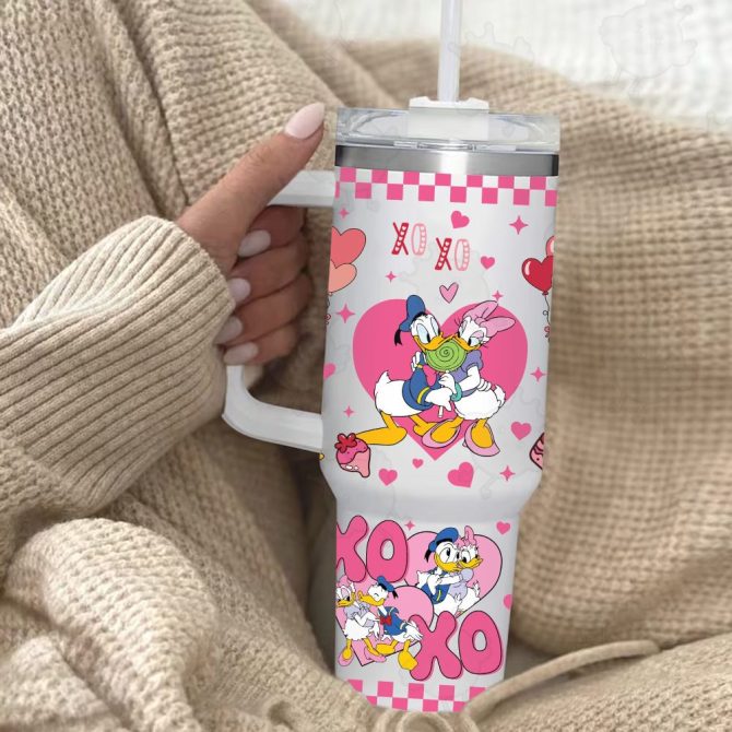 Donald And Daisy Duck Disney Cartoon Custom Stanley Quencher 40Oz Stainless Steel Tumbler With Handle - Image 2