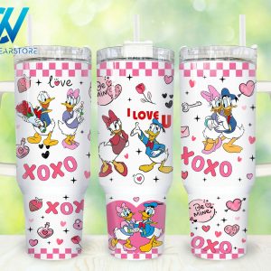 Donald And Daisy Duck Disney Cartoon Custom Stanley Quencher 40Oz Stainless Steel Tumbler With Handle