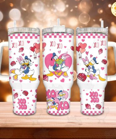 Donald And Daisy Duck Disney Cartoon Custom Stanley Quencher 40Oz Stainless Steel Tumbler With Handle