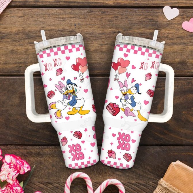 Donald And Daisy Duck Disney Cartoon Custom Stanley Quencher 40Oz Stainless Steel Tumbler With Handle - Image 3