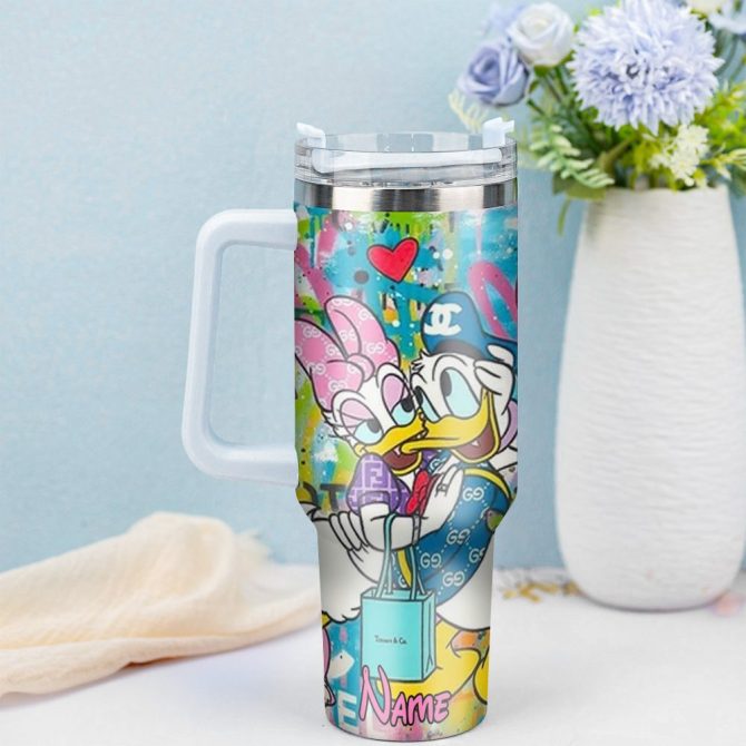 Donald Duck Cartoon Custom Stanley Quencher 40Oz Stainless Steel Tumbler With Handle - Image 3