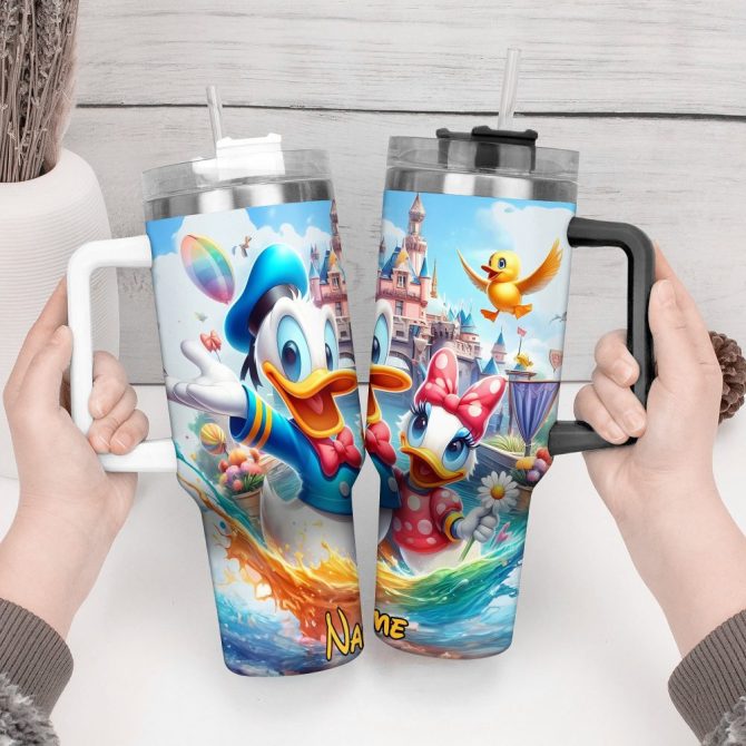 Donald Duck Cartoon Custom Stanley Quencher 40Oz Stainless Steel Tumbler With Handle - Image 2