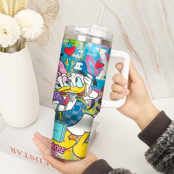 Donald Duck Cartoon Custom Stanley Quencher 40Oz Stainless Steel Tumbler With Handle - Image 4