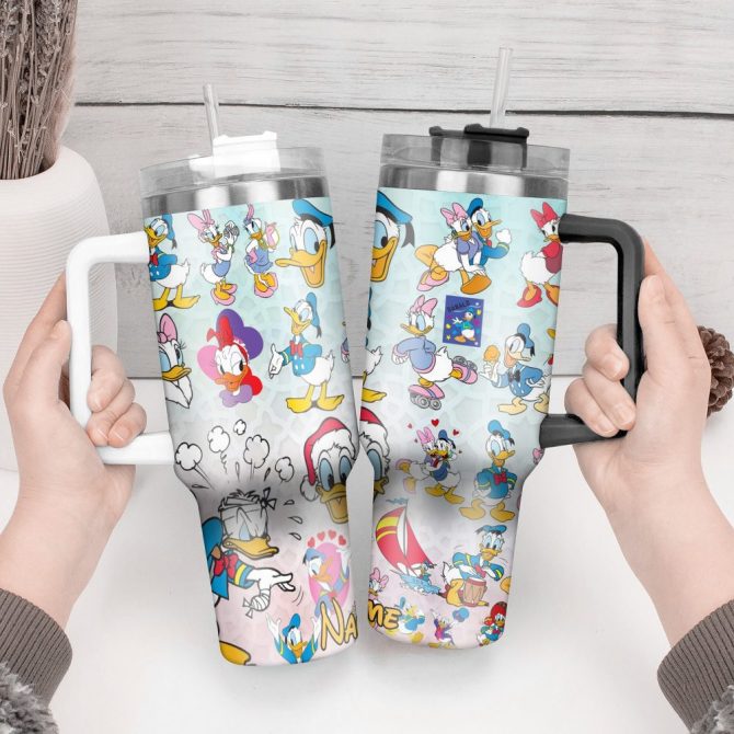Donald Duck Cartoon Custom Stanley Quencher 40Oz Stainless Steel Tumbler With Handle - Image 3