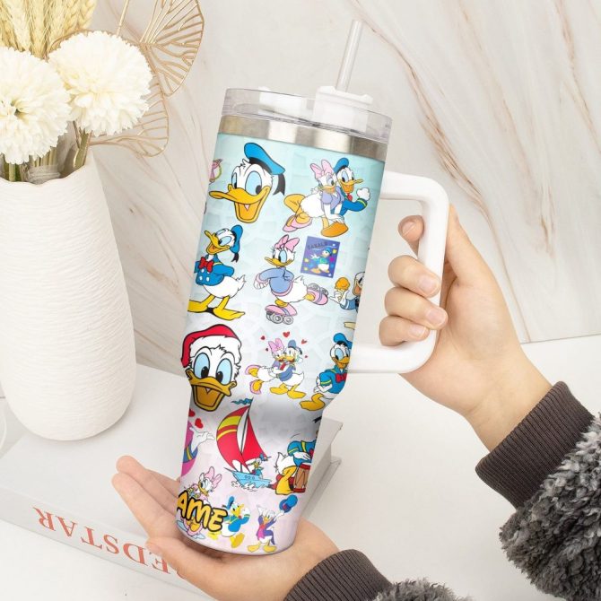 Donald Duck Cartoon Custom Stanley Quencher 40Oz Stainless Steel Tumbler With Handle - Image 2