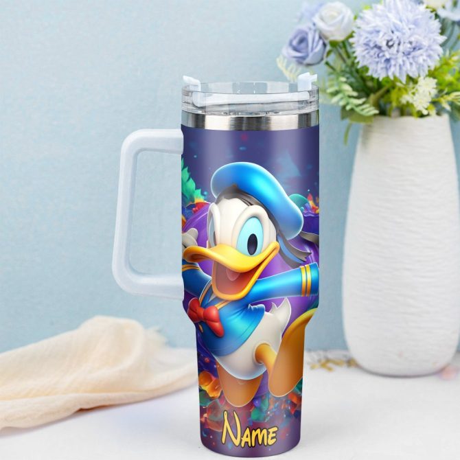 Donald Duck Cartoon Custom Stanley Quencher 40Oz Stainless Steel Tumbler With Handle - Image 3
