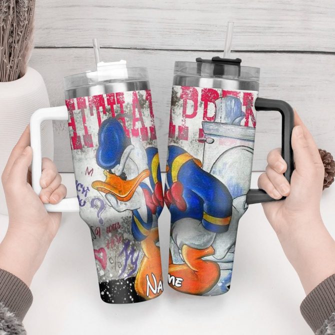 Donald Duck Cartoon Custom Stanley Quencher 40Oz Stainless Steel Tumbler With Handle - Image 2