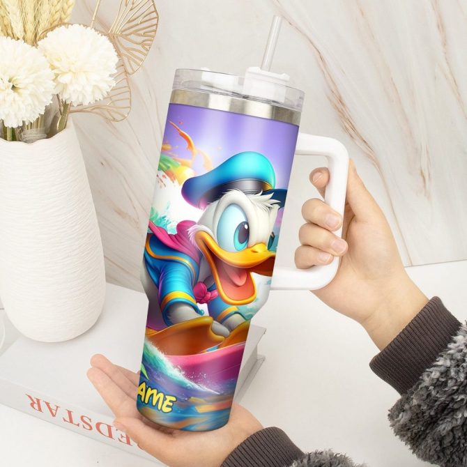 Donald Duck Cartoon Custom Stanley Quencher 40Oz Stainless Steel Tumbler With Handle - Image 2