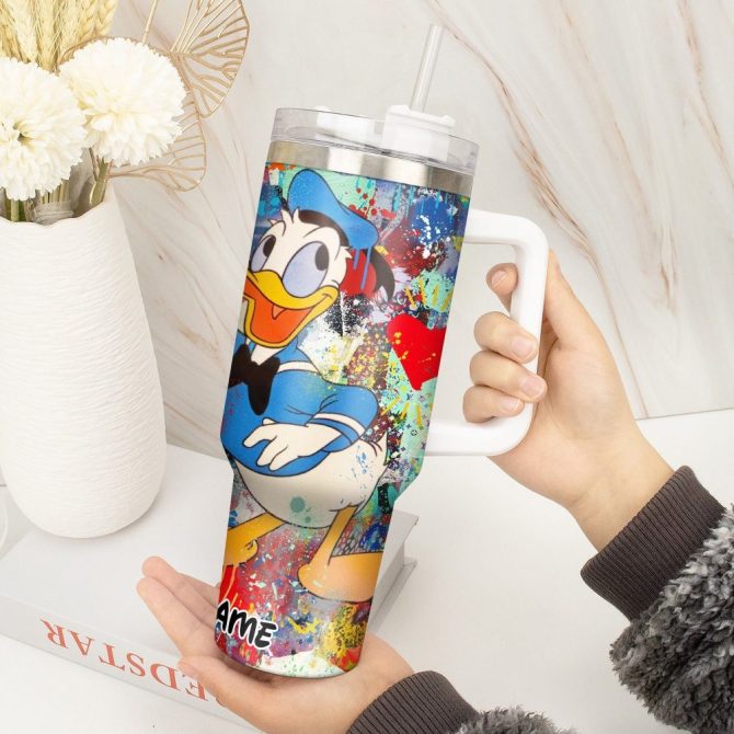 Donald Duck Cartoon Custom Stanley Quencher 40Oz Stainless Steel Tumbler With Handle - Image 3