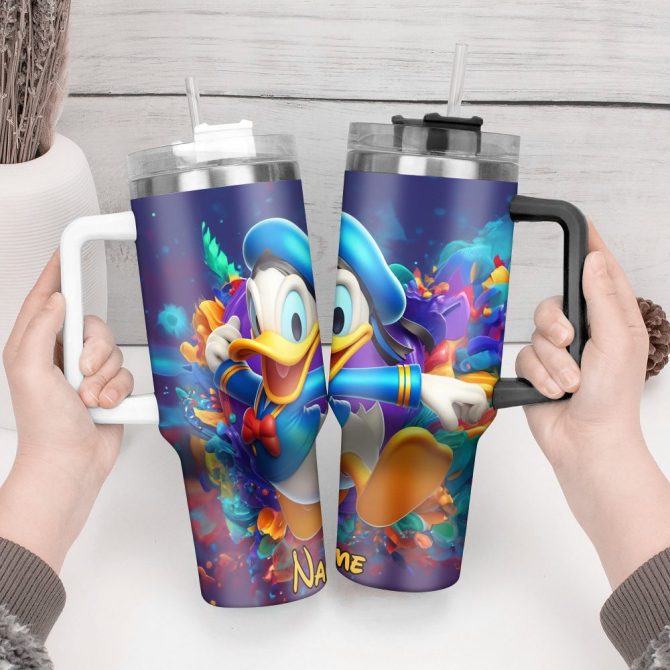 Donald Duck Cartoon Custom Stanley Quencher 40Oz Stainless Steel Tumbler With Handle - Image 2