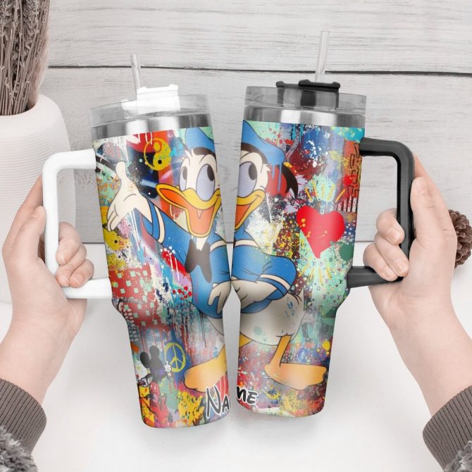 Donald Duck Cartoon Custom Stanley Quencher 40Oz Stainless Steel Tumbler With Handle - Image 2