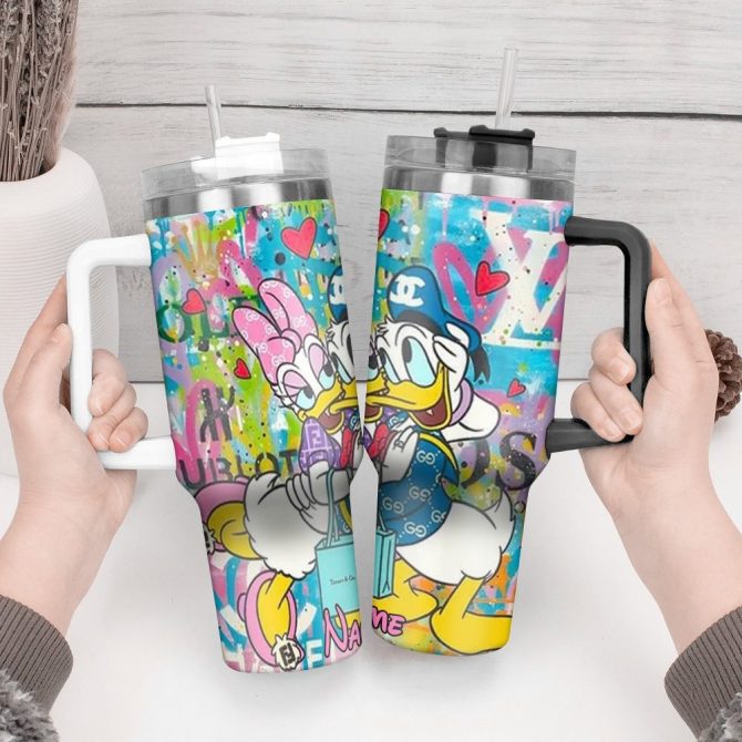 Donald Duck Cartoon Custom Stanley Quencher 40Oz Stainless Steel Tumbler With Handle - Image 2